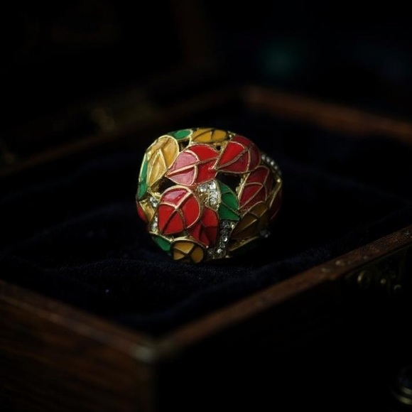 Gold plated enamel dome ring 6 - Picture 3 of 8